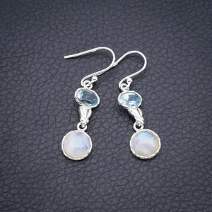 StarGems Moonstone Blue Topaz HeartHandmade 925 Sterling Silver Earrings 1.5" F5958