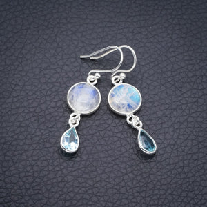 StarGems Moonstone Blue TopazHandmade 925 Sterling Silver Earrings 1.5" F5960