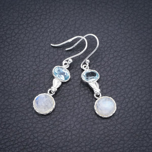 StarGems Moonstone Blue Topaz Handmade 925 Sterling Silver Earrings 1.5" F5965