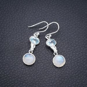 StarGems Moonstone Blue Topaz Handmade 925 Sterling Silver Earrings 1.5" F5968
