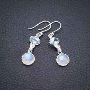 StarGems Moonstone Blue Topaz Handmade 925 Sterling Silver Earrings 1.5" F5970