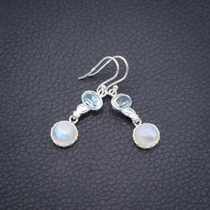 StarGems Moonstone Blue Topaz Heart Handmade 925 Sterling Silver Earrings 1.5" F5988