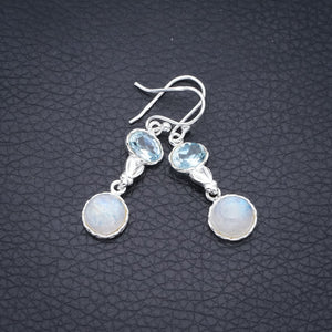 StarGems Moonstone Blue Topaz Heart Handmade 925 Sterling Silver Earrings 1.5" F5992