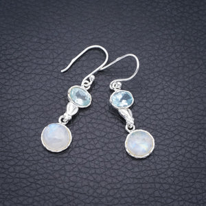StarGems Moonstone Blue Topaz HeartHandmade 925 Sterling Silver Earrings 1.5" F5993