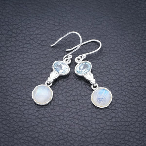 StarGems Moonstone Blue Topaz HeartHandmade 925 Sterling Silver Earrings 1.5" F5994