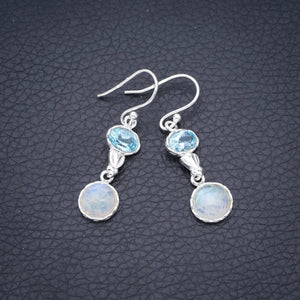 StarGems Moonstone Blue Topaz HeartHandmade 925 Sterling Silver Earrings 1.5" F6000