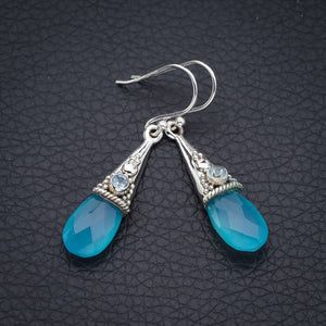 StarGems Chalcedon-Blautopas, handgefertigte Ohrringe aus 925er Sterlingsilber, 4,4 cm, F6062