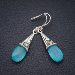 StarGems Chalcedony Blue TopazHandmade 925 Sterling Silver Earrings 1.75" F6070