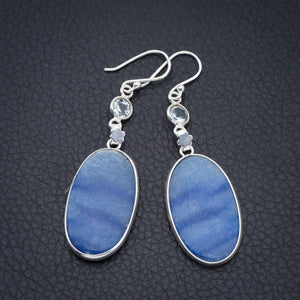 StarGems Owyhee Opal Blue Topaz Flower Handmade 925 Sterling Silver Earrings 2.25" F6247