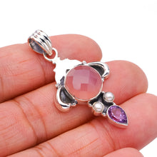 StarGems Rose Quartz River Pearl And Amethyst OxHandmade 925 Sterling Silver Pendant 1.75" F5278