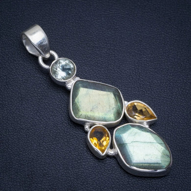 Natural Blue Fire Labradorite,Green Amethyst and Citrine 925 Sterling Silver Pendant 2