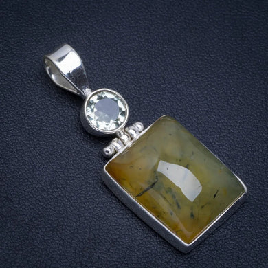 Natural Prehnite and Green Amethyst Handmade Unique 925 Sterling Silver Pendant 1.75