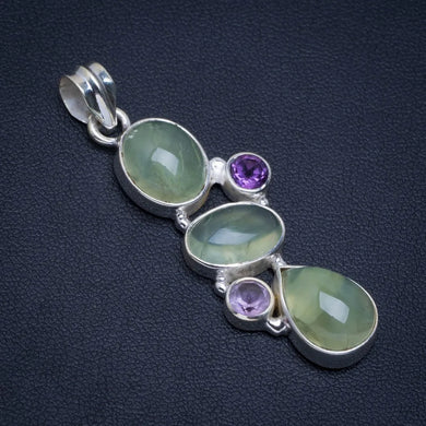 Natural Prehnite and Amethyst Handmade Unique 925 Sterling Silver Pendant 2