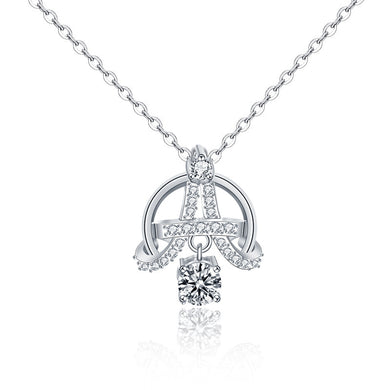 hesy®0.5ct Moissanite 925 Silver Platinum Plated&Zirconia Eiffel Tower Necklace B4586