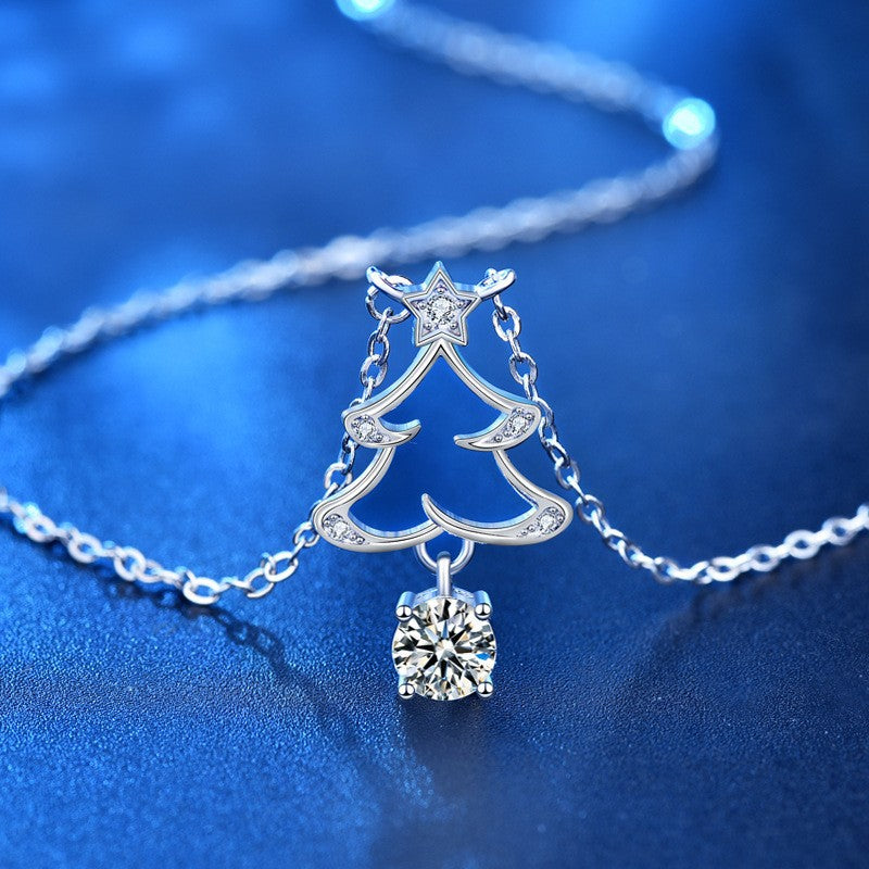 hesy®0.5ct Moissanite 925 Silver Platinum Plated&Zirconia Christmas Tree Necklace B4575
