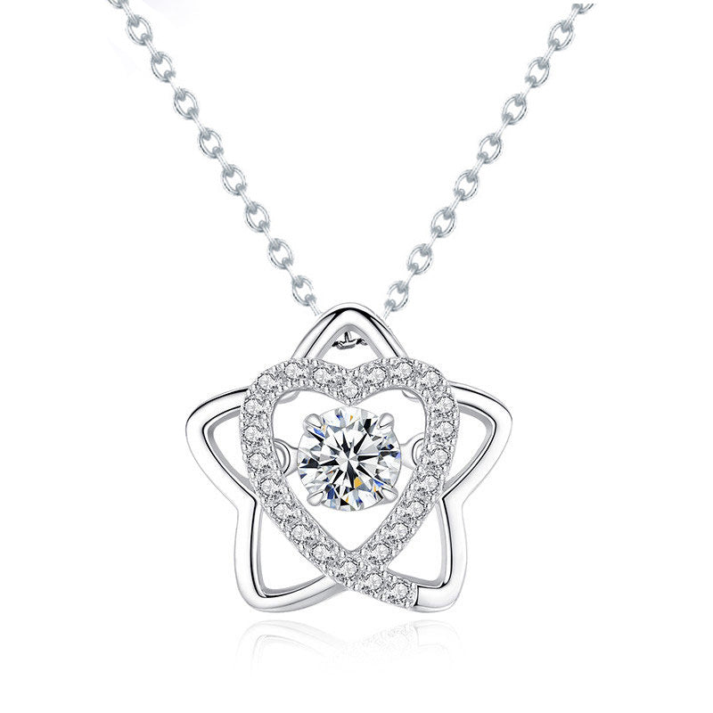 hesy®0.5ct Moissanite 925 Silver Platinum Plated Zirconia Surrounded Five-Star Necklace B4581