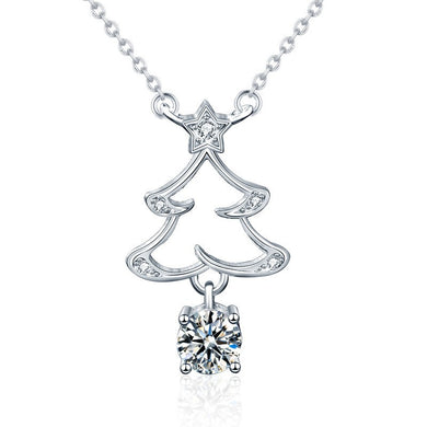 hesy 0.5ct Moissanite 925 Silver Platinum Plated&Zirconia Christmas Tree Necklace B4575