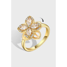 hesy® Four-Leaf Clover Zircon 18K Gold Plated Adjustable Handmade 925 Sterling Silver Spinning Ring C2530