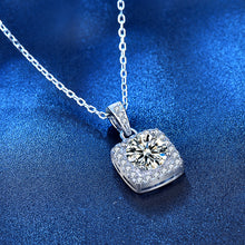 hesy®1ct Moissanit 925 Silber platinierte, mit Zirkonia umgebene quadratische Halskette B4610