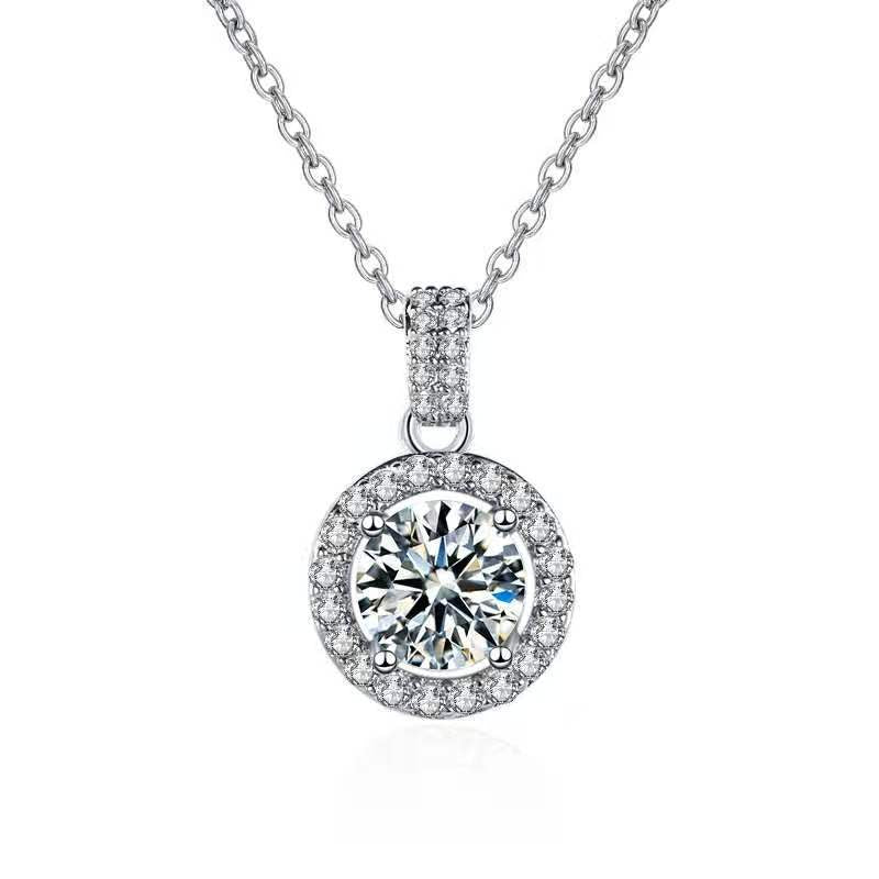 hesy®1ct Moissanite 925 Silver Platinum Plated Zirconia Surrounded Necklace B4603