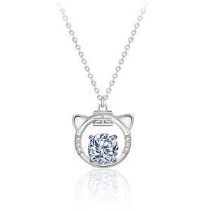 hesy®1ct Moissanite 925 Silver Platinum Plated&Zirconia Tiger Shape Necklace B4583