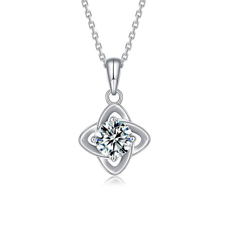 hesy 1ct Moissanite 925 Silver Platinum Plated Four-Leaf Clover Necklace B4580