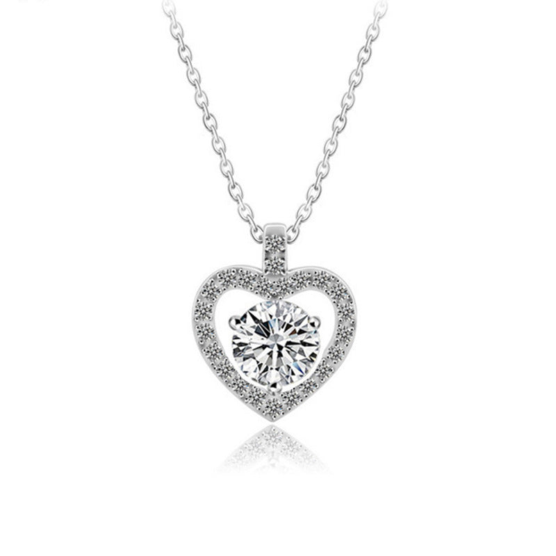 hesy®1ct Moissanite 925 Silver Platinum Plated&Zirconia Love-Shape Necklace B4591