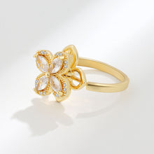 hesy® Four-Leaf Clover Zircon 18K Gold Plated Adjustable Handmade 925 Sterling Silver Spinning Ring C2530