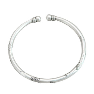 StarGems® Opening Chiseled Pear Flower Handmade 999 Sterling Silver Bangle Cuff Bracelet For Women Cb0030