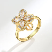 hesy® Four-Leaf Clover Zircon 18K Gold Plated Adjustable Handmade 925 Sterling Silver Spinning Ring C2530