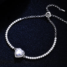 hesy® 2ct Moissanit 925 Silber platiniertes herzförmiges verstellbares Armband B4717
