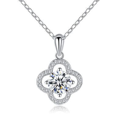 hesy®1ct Moissanite 925 Silver Platinum Plated&Zirconia Clover Necklace B4619
