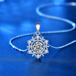 hesy®1ct Moissanite 925 Silver Platinum Plated&Zirconia Snowflake Necklace B4602