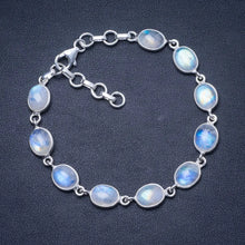 Natural Rainbow Moonstone 925 Sterling Silver Bracelet 6 3/4-8" Q2820