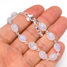 Natural Rainbow Moonstone 925 Sterling Silver Bracelet 6 3/4-8" Q2820